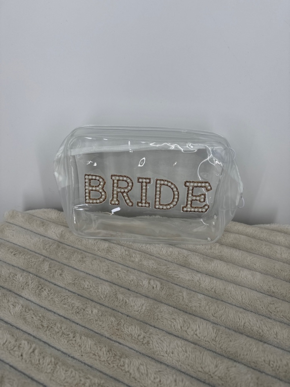 Clear ‘BRIDE' Cosmetic Bag with Pearl Lettering